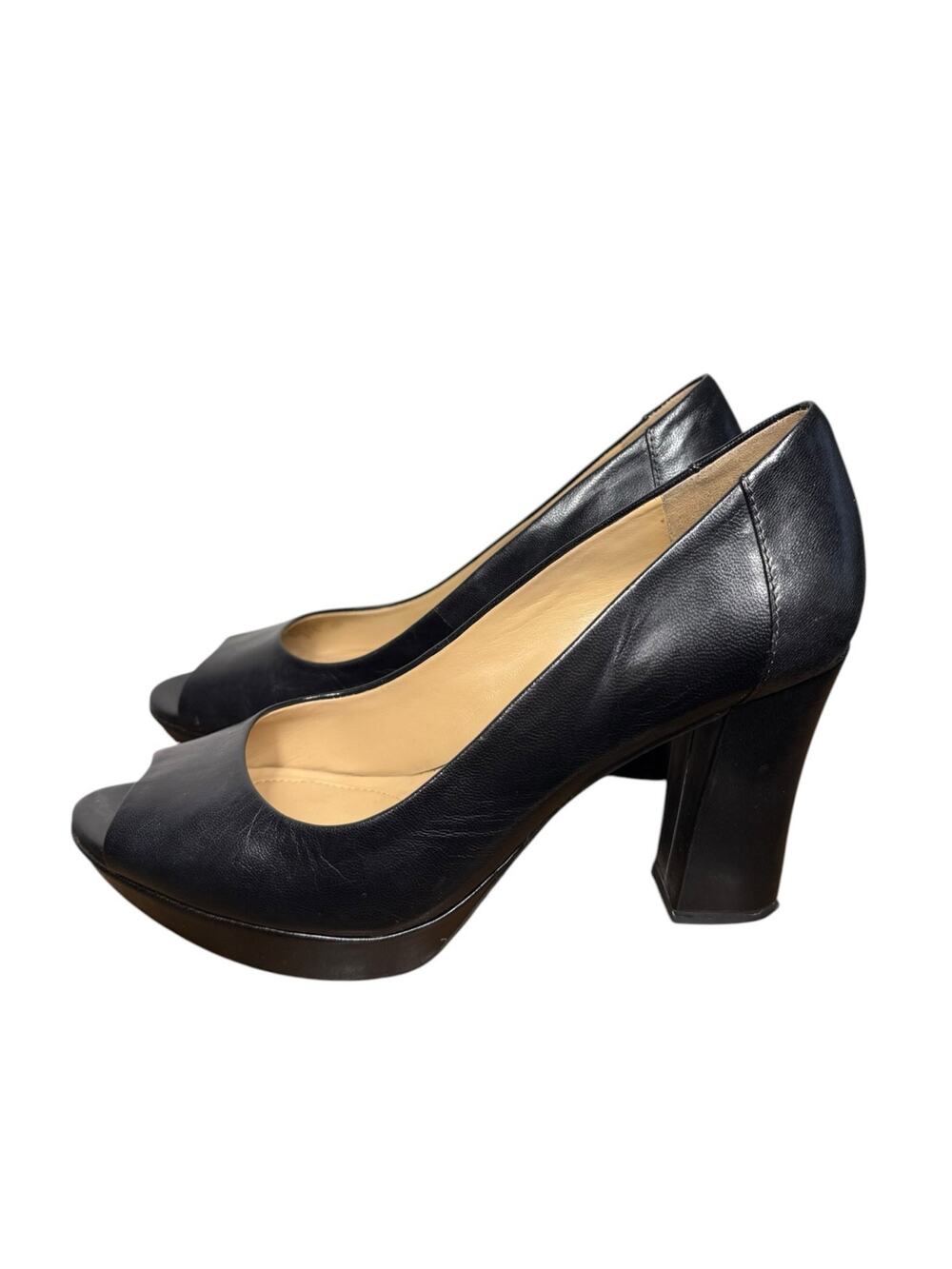 Naturalizer Black Leather Peep Toe Platform Heels 3.5" Heel Size Women's 9.5 W